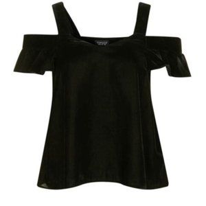 TOPSHOP Black Velvet Off-The-Shoulder Top (Small)